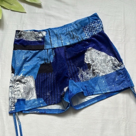 NWT SHEIN ICON Patchwork & Denim Look Print Drawstring Side Shorts Set - Picture 5 of 7